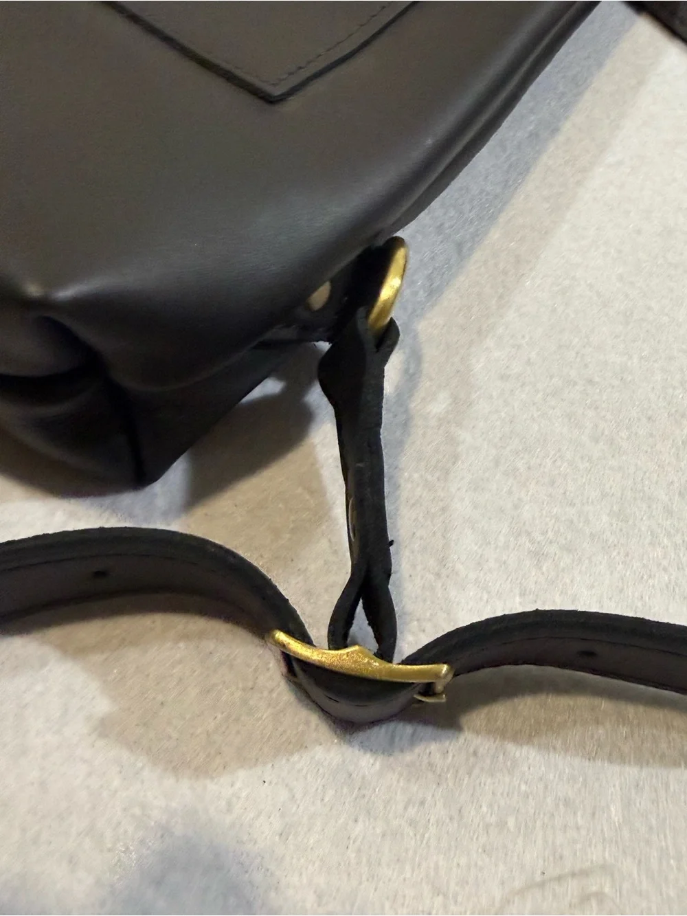 Portland Leather Laptop Backpack Leather Black With Gold Front Zip Pocket